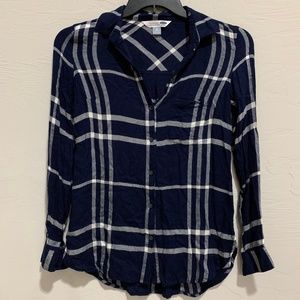 Navy & White Plaid Button Down